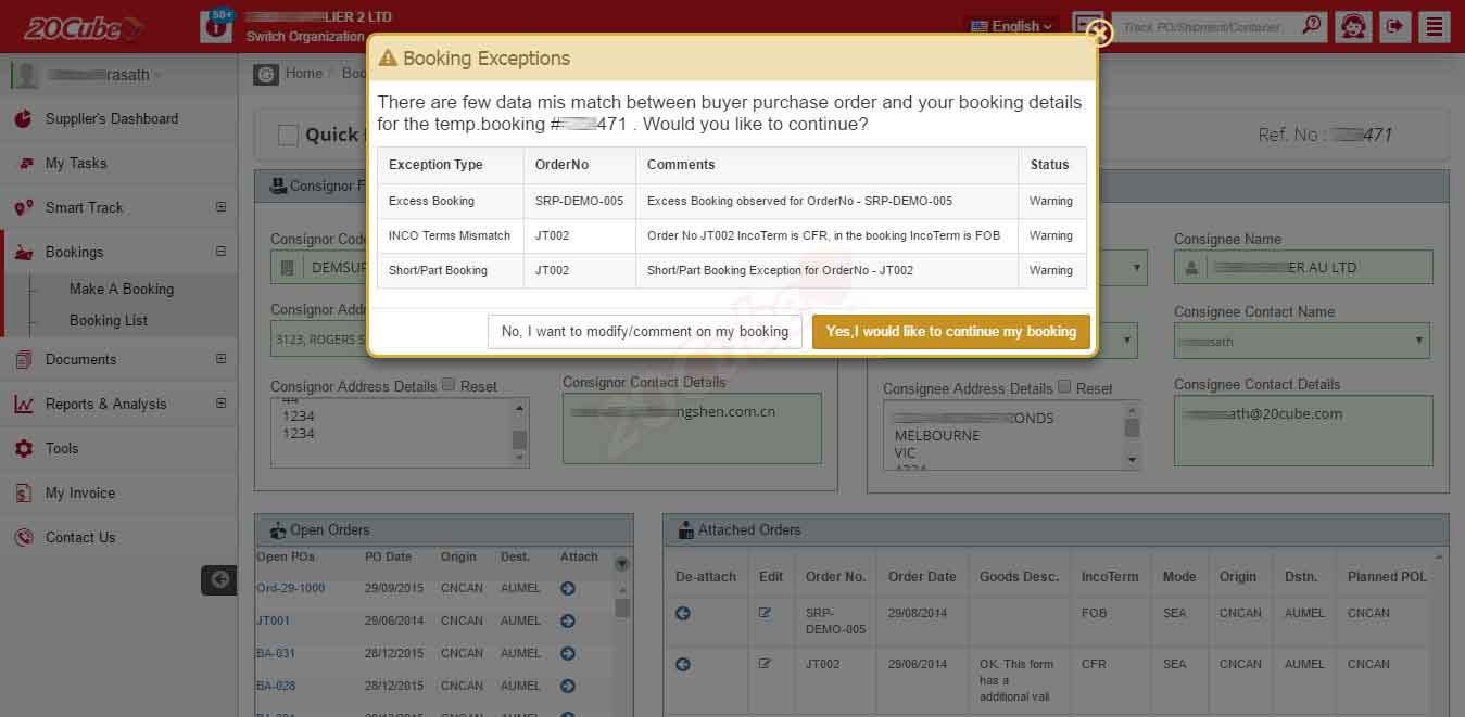 Screenshot of Entering the details and proceeding to book.